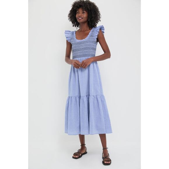 POMANDER PLACE Blue Seersucker Smocked Maxine Dress Size S NWT - Picture 7 of 8